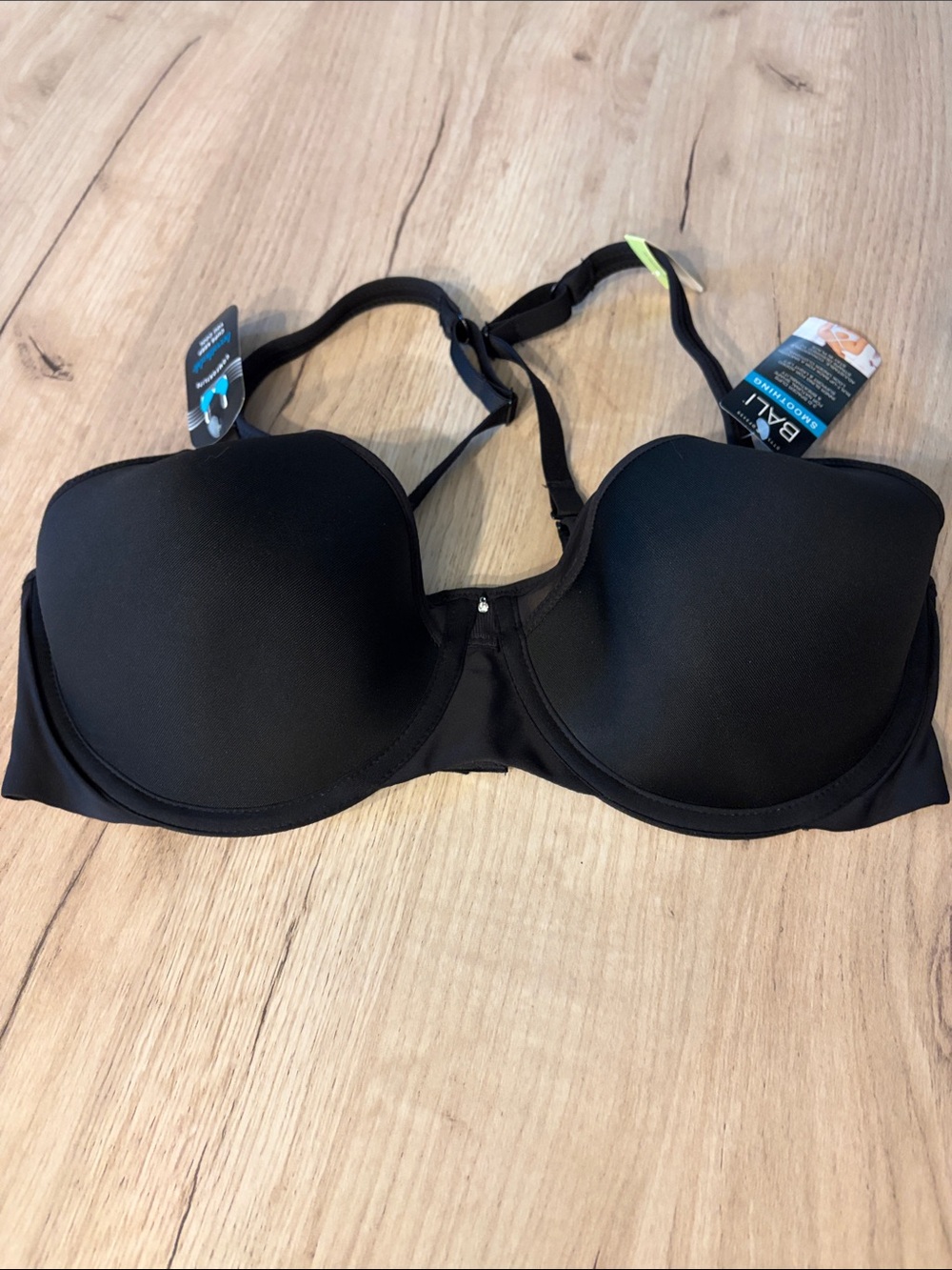 BALI ONE SMOOTH U COMFORTLITE BLACK CONVERTIBLE UNDERWIRE BRA 42B NWT